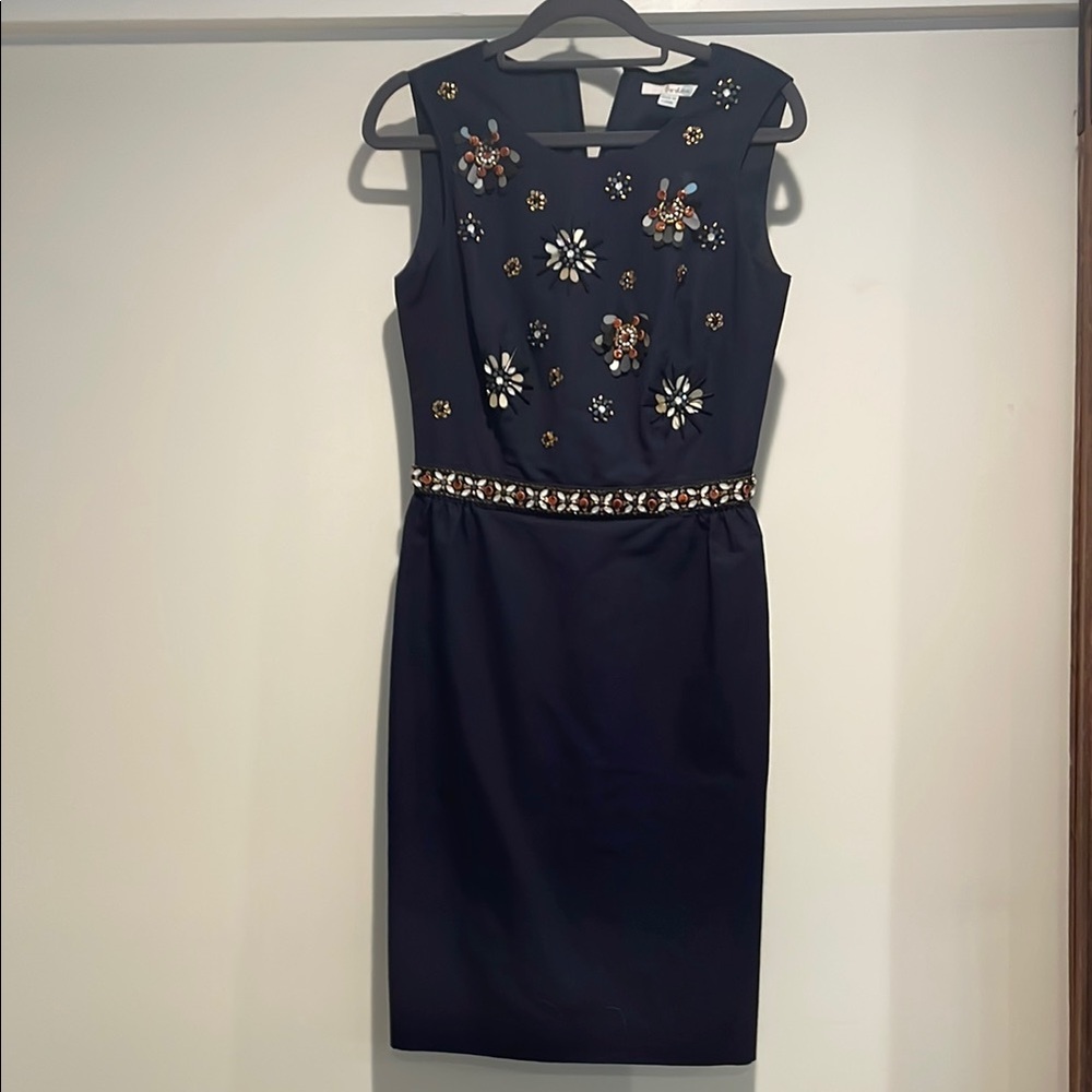 Boden Embellished Blue and Gold Cocktail Mini Dress